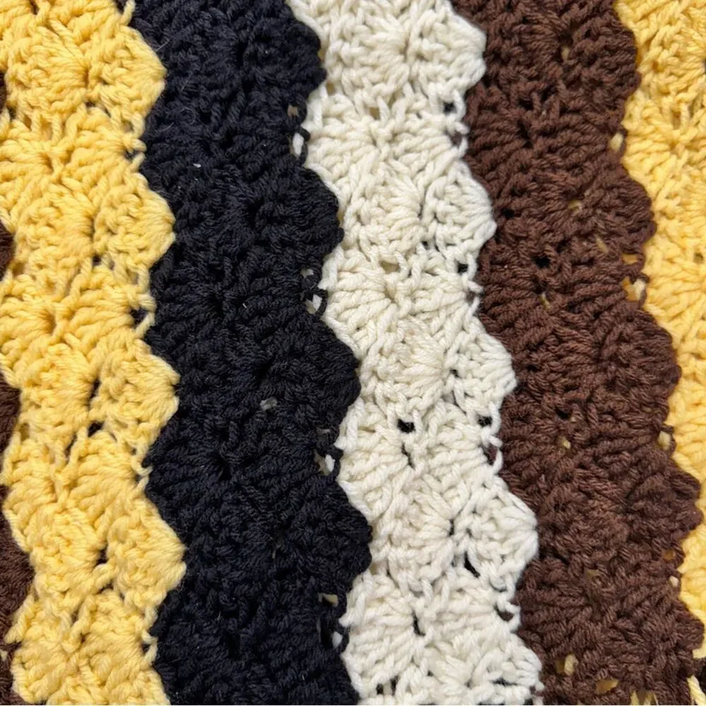 Large Handmade Crochet Throw Blanket Yellow Brown Black 53 X 58 Accent Decor